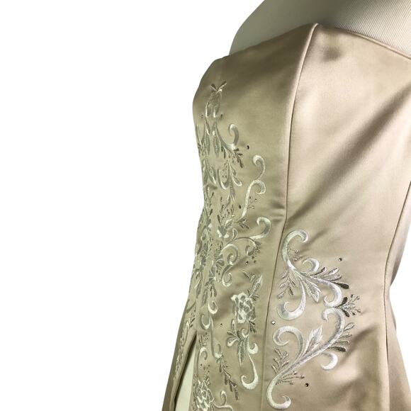 Jessica McClintock Gown Women 12 Cream Embroidered Floral Formal Dress Strapless - Picture 6 of 13